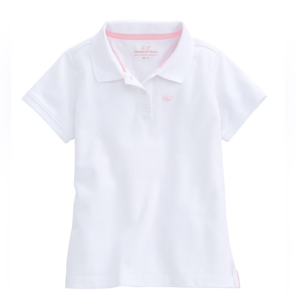 Girls Pima Cotton Vineyard Vines Polo Shirt White with Pink Logo 3T